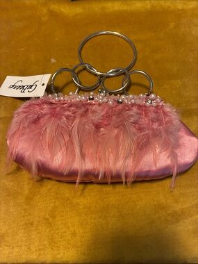 Feather & Pearl Pink Satin Wristlet Clutch